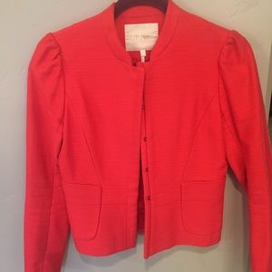 Make structured coral blazer with mandarin collar